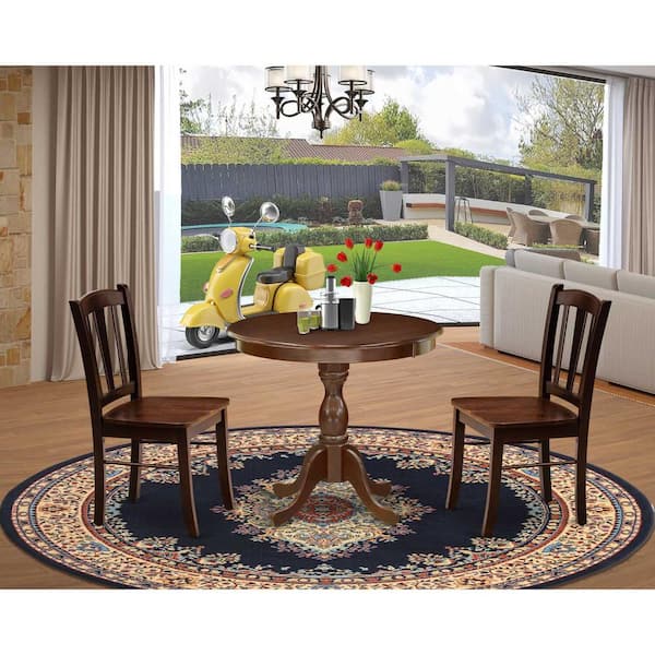 East West Furniture 3-Piece Mahogany Finish Solid Wood Top - Dining Room Set - Seats-4