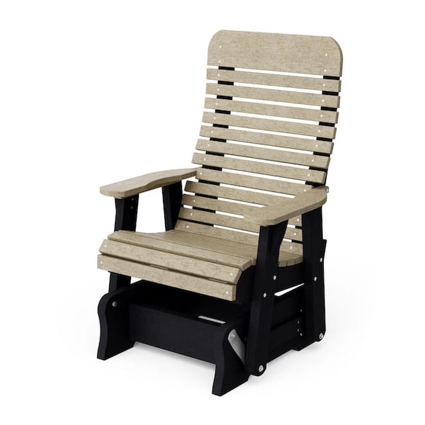 Signature 1-Person Weathered Wood and Black Plastic Outdoor Glider