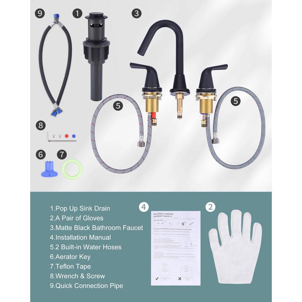 Matte Black High Arc Double Handle Widespread Bathroom Faucet