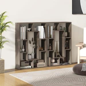 35.5 in. Tall Gray Engineered Wood 7-Shelf Geometric Bookcase with Open Storage and Tip-Resistant Hardware