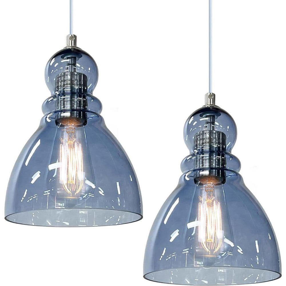 6.5 in. Blue Glass Pendant Hanging Lights for Kitchen Island w/ Hand-Blown 
