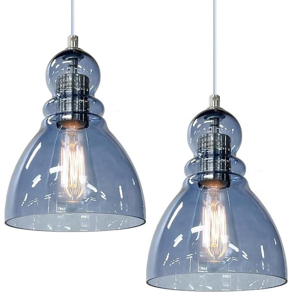 Rottogoon 6.5 in. Blue Glass Pendant Hanging Lights for Kitchen Island w/ Hand-Blown Glass Shade for Farmhouse Dining Room 2-Packs