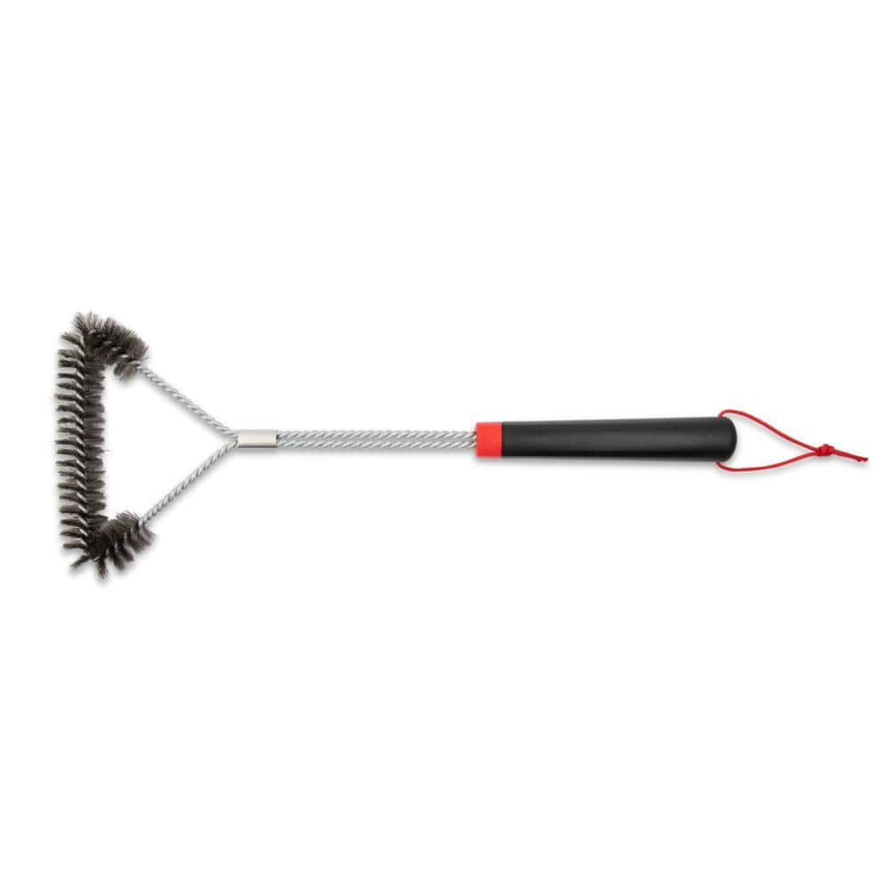 18" Black and Red Stainless Steel Three-Sided Grill Brush