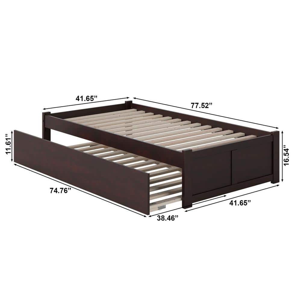 Espresso Twin Wood Platform Bed with Trundle and Slats