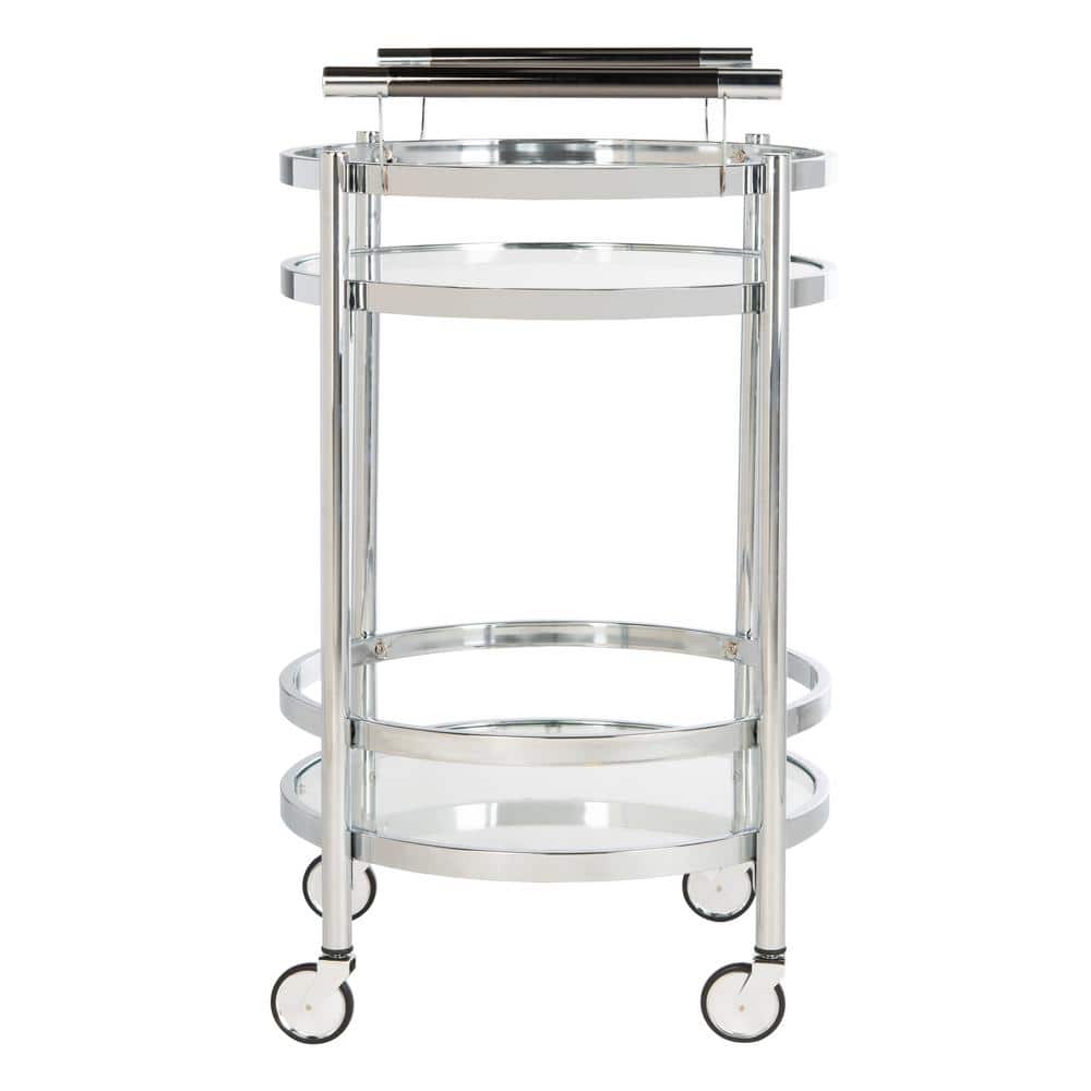 Transitional Chrome 24" Round Bar Cart with Glass Tiers