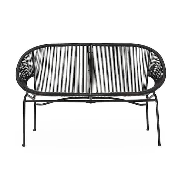 Modern Black Metal Frame Outdoor Loveseat