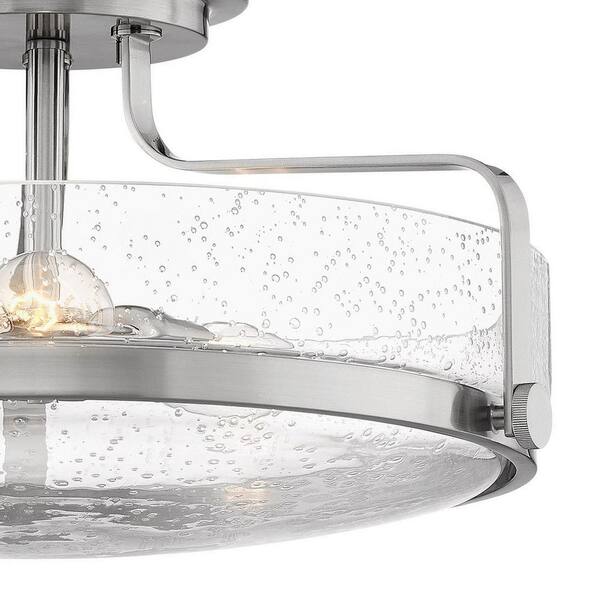 HINKLEY - Hinkley Harper Large Semi-Flush Ceiling Light, Brushed Nickel + Clear Seedy Glass