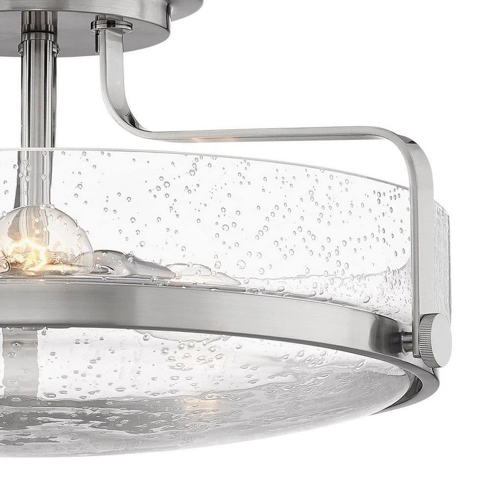 Harper Brushed Nickel Clear Seedy Glass 3-Light Semi-Flush Mount