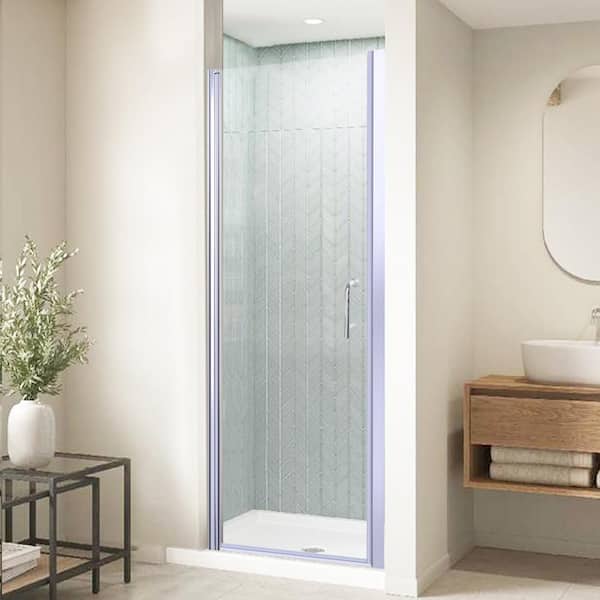 ANGELES HOME 30-31 3/8  in. W x 72 in. H Pivot Semi-Frameless Shower Door in Chrome Swing Corner Shower Panel with Clear Glass,Handle