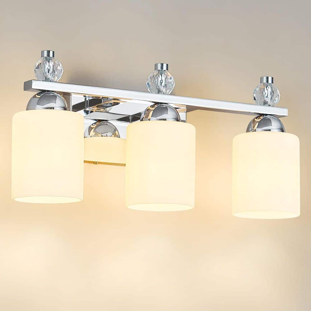 "Home LightingFixture Width 6.14"" in. "" 3 Light White Glass Mid Century Chrome Vanity Light Over Mirror for Bathroom" price history on PriceWatchPro