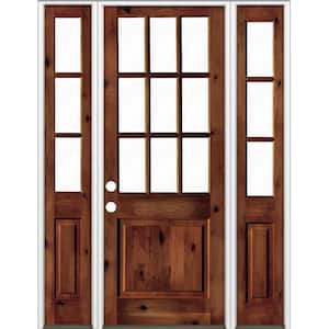 64 in. x 96 in. Rustic Knotty Alder Clear 9-Lite Red Chestnut Stain Wood Right Hand Single Prehung Front Door/Sidelites
