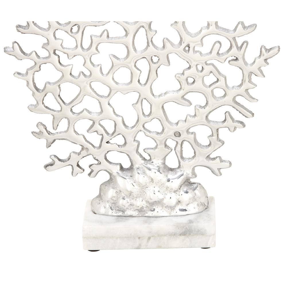 Elegant Silver Coral Sculpture on Marble Base 12"x15"