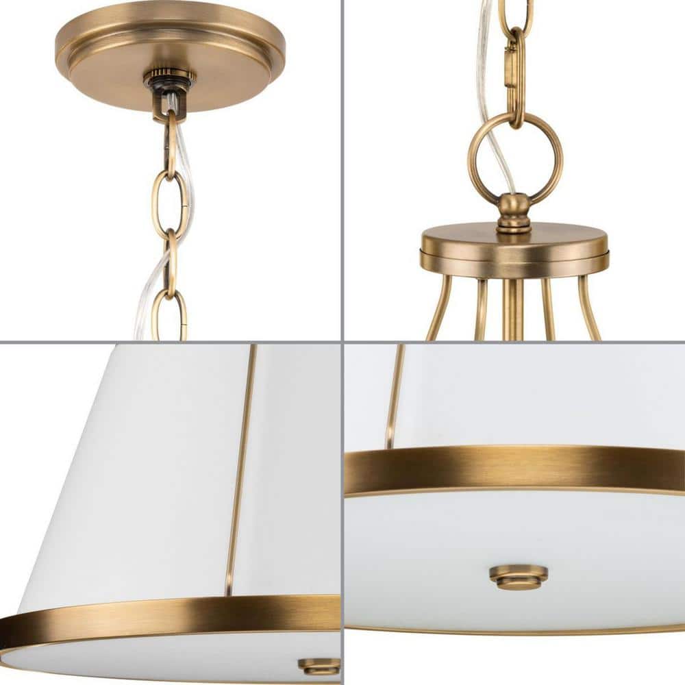 Saffert 22" Vintage Brass and Glass 3-Light Pendant