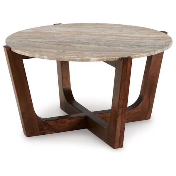 Tanidore 36 in. Brown Round Marble Coffee Table