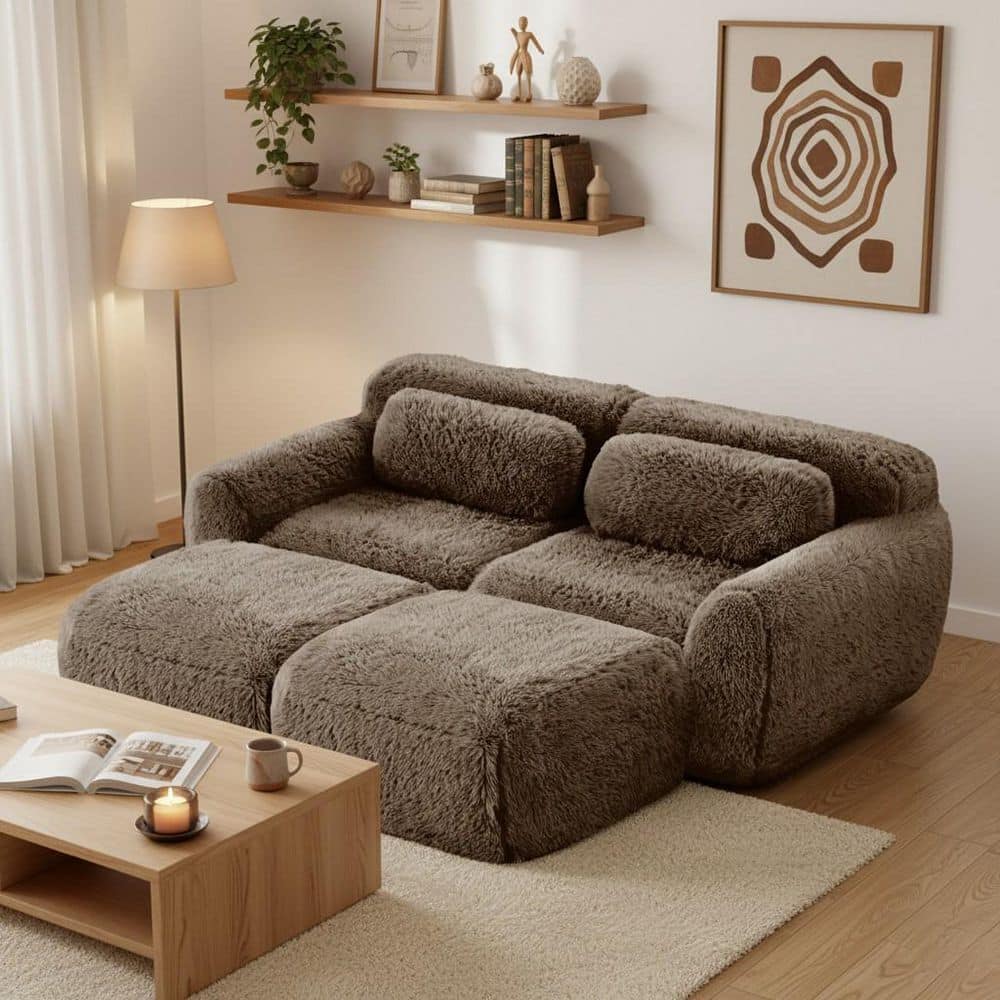 Homy Casa 80.4 in. Armless 4-Seat Plush Microfiber Modular