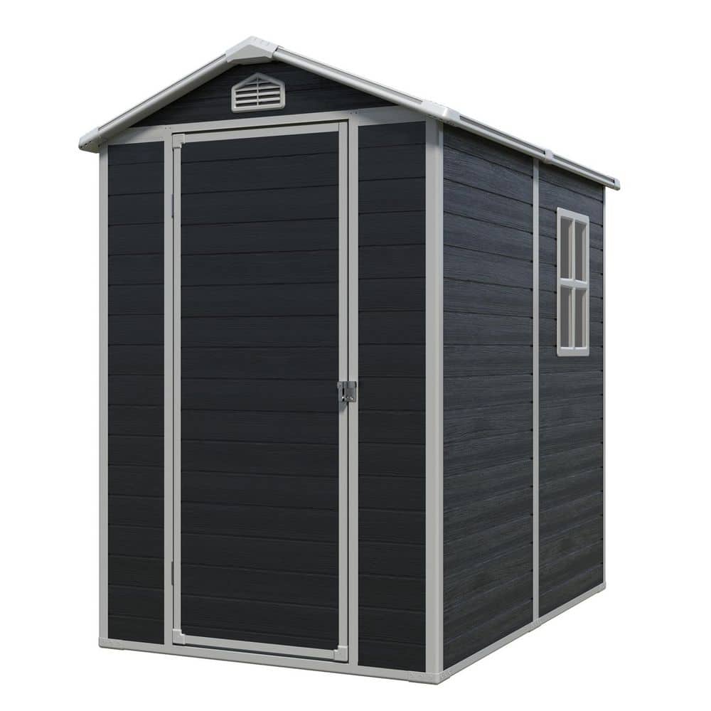 Outdoor 4 ft. W x 6 ft. D Resin Storage Shed with Floor, Window and Lockabl