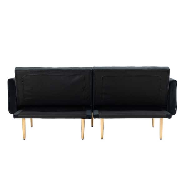 ATHMILE 73.23 in. W Velvet Sofa Round Arm Velvet Modern Straight Sofa in Black