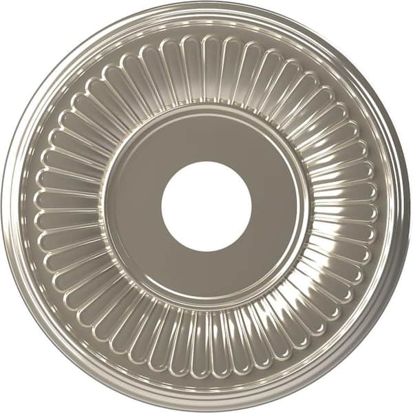 Ekena Millwork 16" O.D. x 3-1/2" I.D. x 1" P Berkshire Thermoformed PVC Ceiling Medallion (Fits Canopies up to 7"), Bright Coat Chrome