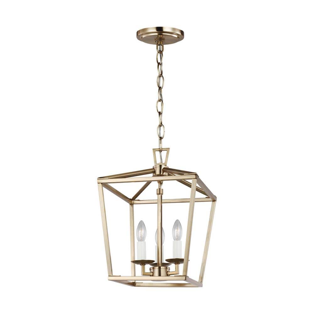 Satin Brass Open Frame Mini Lantern Pendant 9.75"W