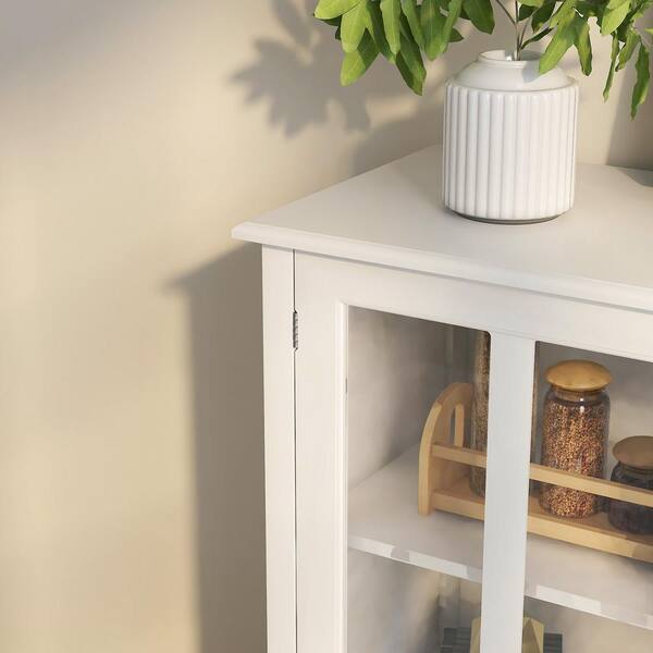 Modern 39.37-in W x 15.55-in D x 35.43-in H in White MDF Assemble Upper Diagonal Kitchen Cabinet with Double Glass Doors