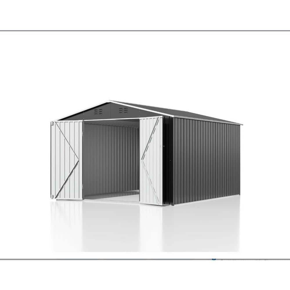Black 10 ft. W x 10 ft. D Metal Outdoor Storage Shed, Garden Tool House wit