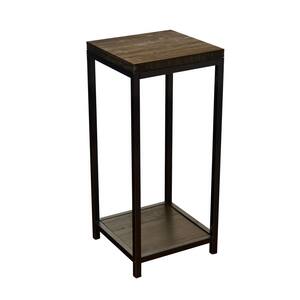 27 in. Brushed Brown Square Bamboo Indoor Plant Stand with Steel Frame and 2 Tiers