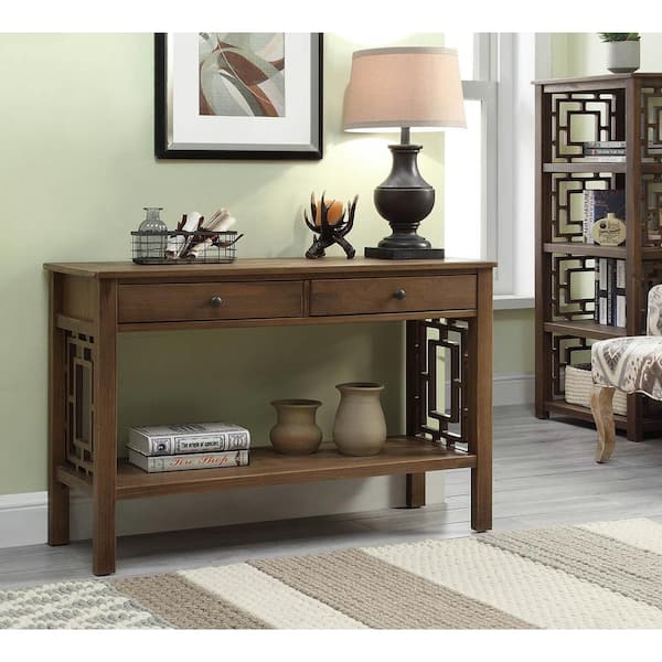 Linon Home Decor Haven 44 In Rustic Brown Standard Rectangle Wood Console Table With Drawers Thd01875 The Home Depot