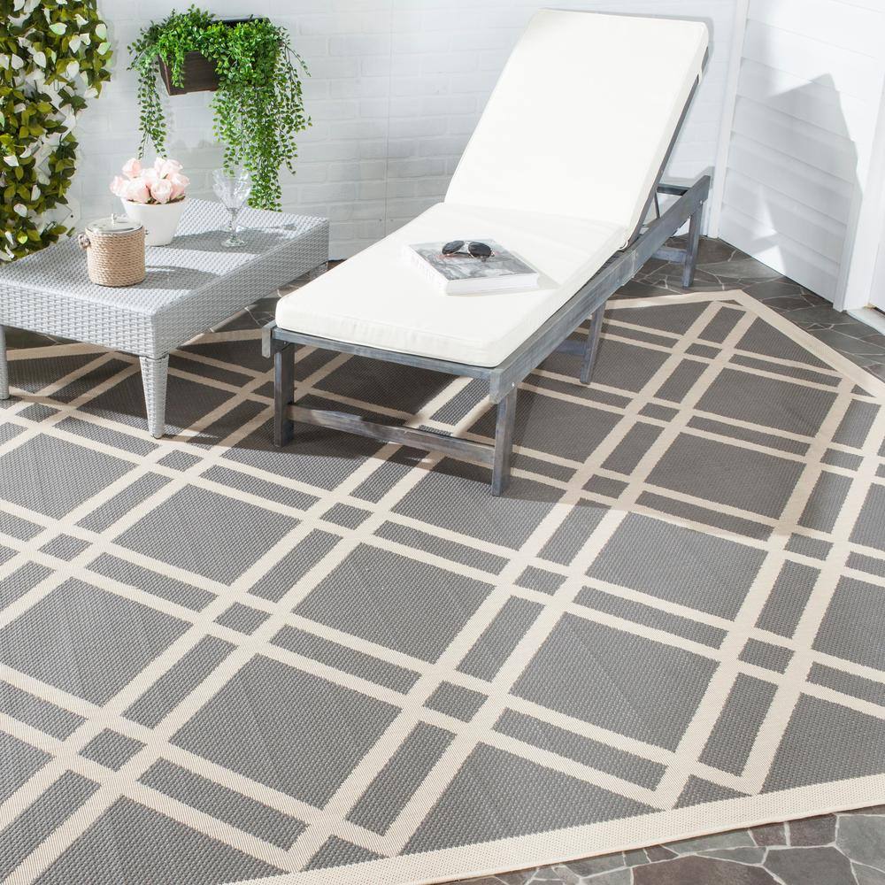Anthracite & Beige Reversible Outdoor Rug, 9' x 12', Easy Care