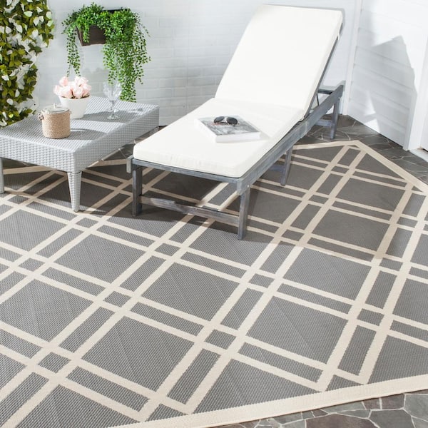 Courtyard Anthracite/Beige 9 ft. x 12 ft. Geometric Indoor/Outdoor Patio  Area Rug