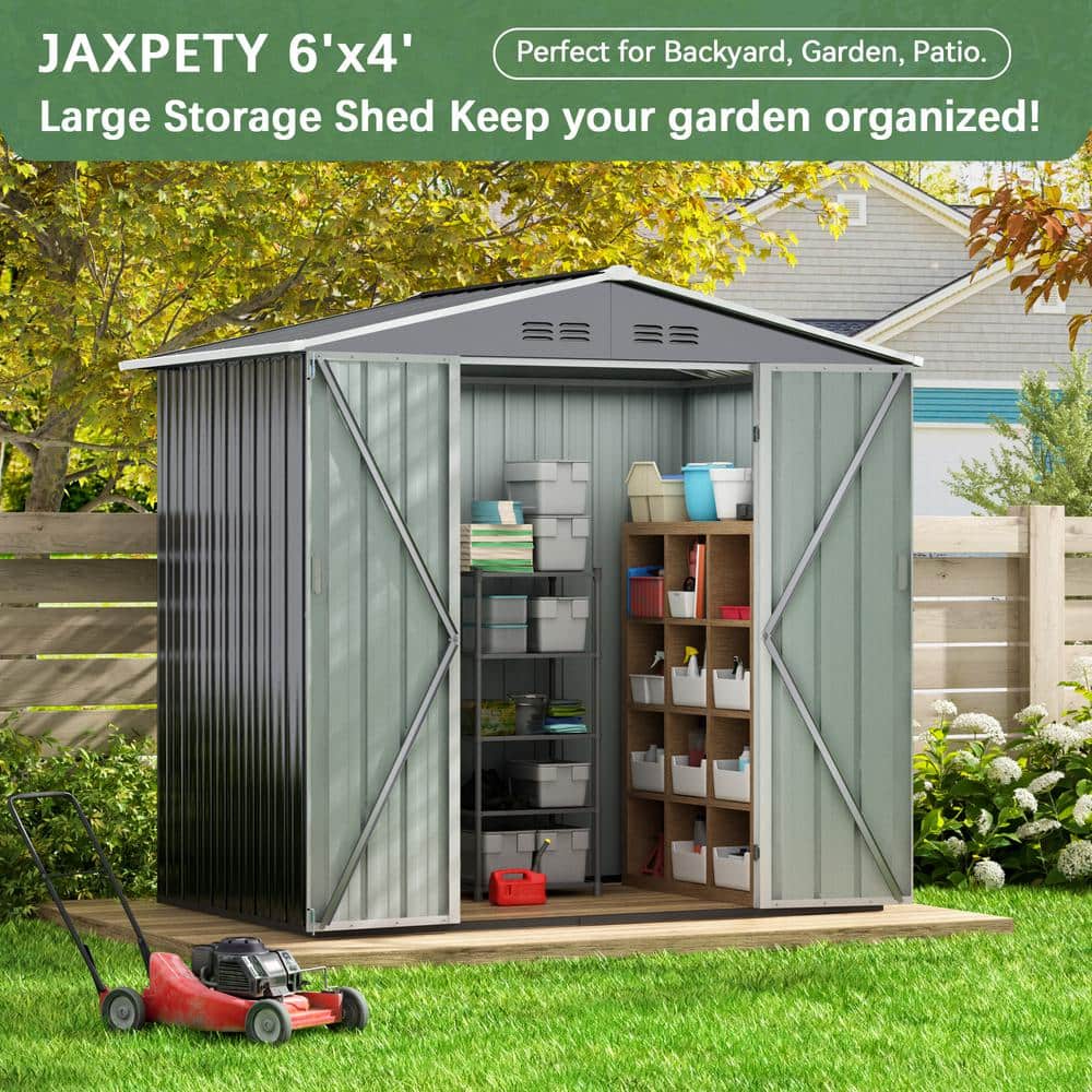 6' x 4' Black Steel Outdoor Storage Shed with Double Doors