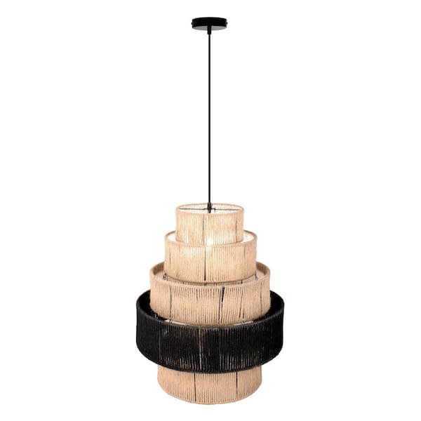 River of Goods Adriana 40-Watt 1-Light Black Shaded 5-Tier Pendant Light with Natural Jute Shade