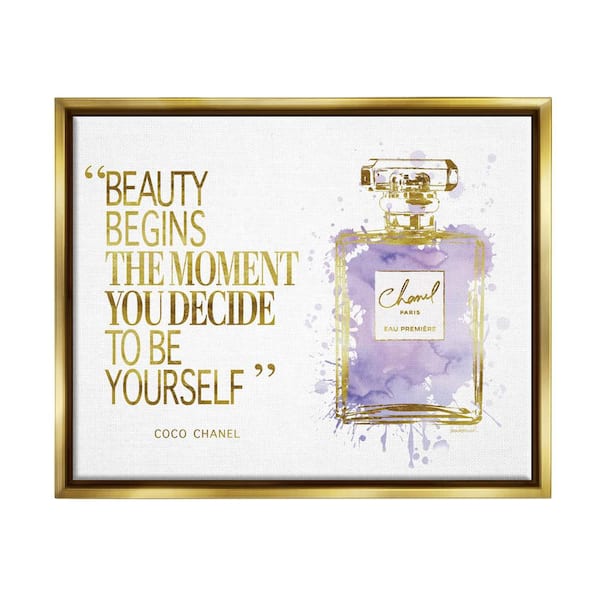 The Stupell Home Decor Collection Beauty Begins Designer Quote Perfume Bottle by Amanda Greenwood Floater Frame Typography Wall Art Print 21 in. x 17 in.