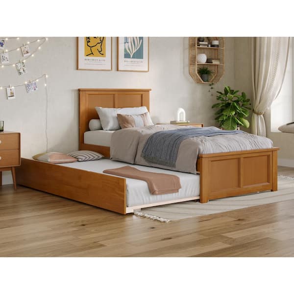AFI Madison Light Toffee Natural Bronze Solid Wood Frame Twin XL Platform Bed with Matching Footboard and Twin XL Trundle