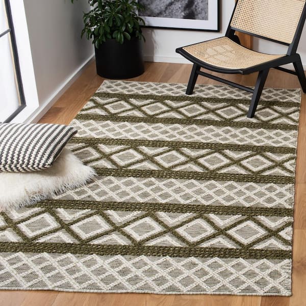 Vermont Ivory/Dark Green Doormat 3 ft. x 5 ft. Tribal Geometric Area Rug