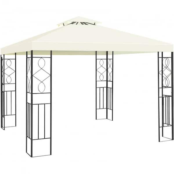 2-Tiers 10 ft. W x 10 ft. L Beige Patio Gazebo Canopy Tent