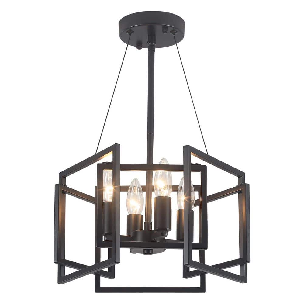 ZJVAIVE 4-Light 12.8 in. Black Metal Geometric Chandelier Light