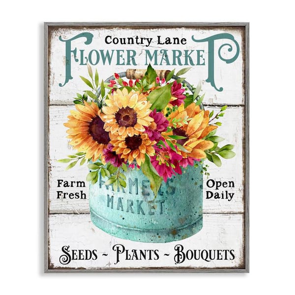 Stupell Industries Country Lane Flower Market by Creatif Belle Gray Framed Nature Giclee Art Print 30 in. x 24 in.