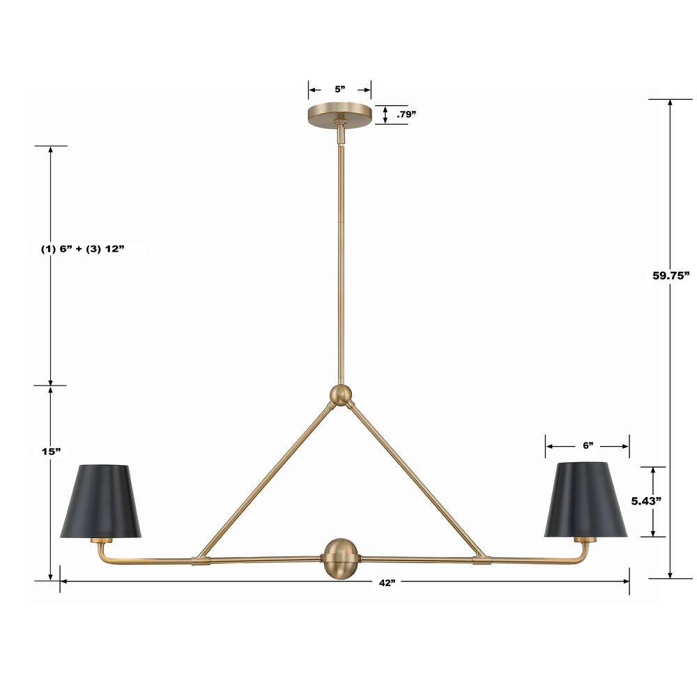 Xavier Gold and Black Steel 2-Light Chandelier