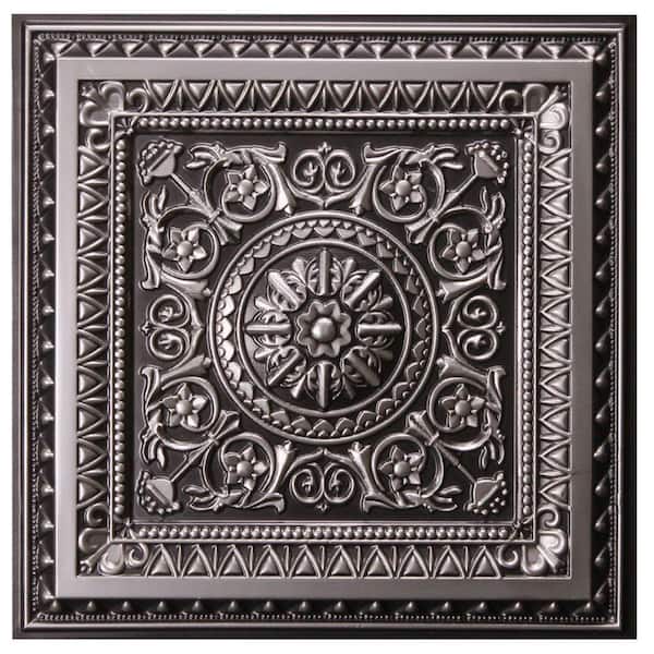 Marseille 2 ft. x 2 ft. Lay-in or Glue-up Ceiling Tile in Antique Silver (40 sq. ft. / case)
