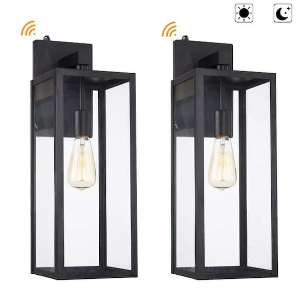 Martin 21 in. 1-Light Matte Black Hardwired Outdoor Wall Lantern Sconce with Dusk to Dawn (2-Pack）
