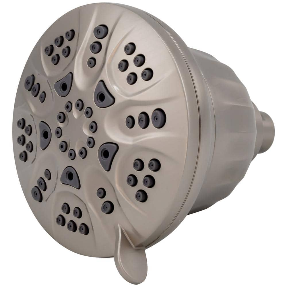 Westbrass 5 in. 7-Spray Patterns 1.8 GPM Wall Mount Fixed Shower Head with Filtered in Satin Nickel