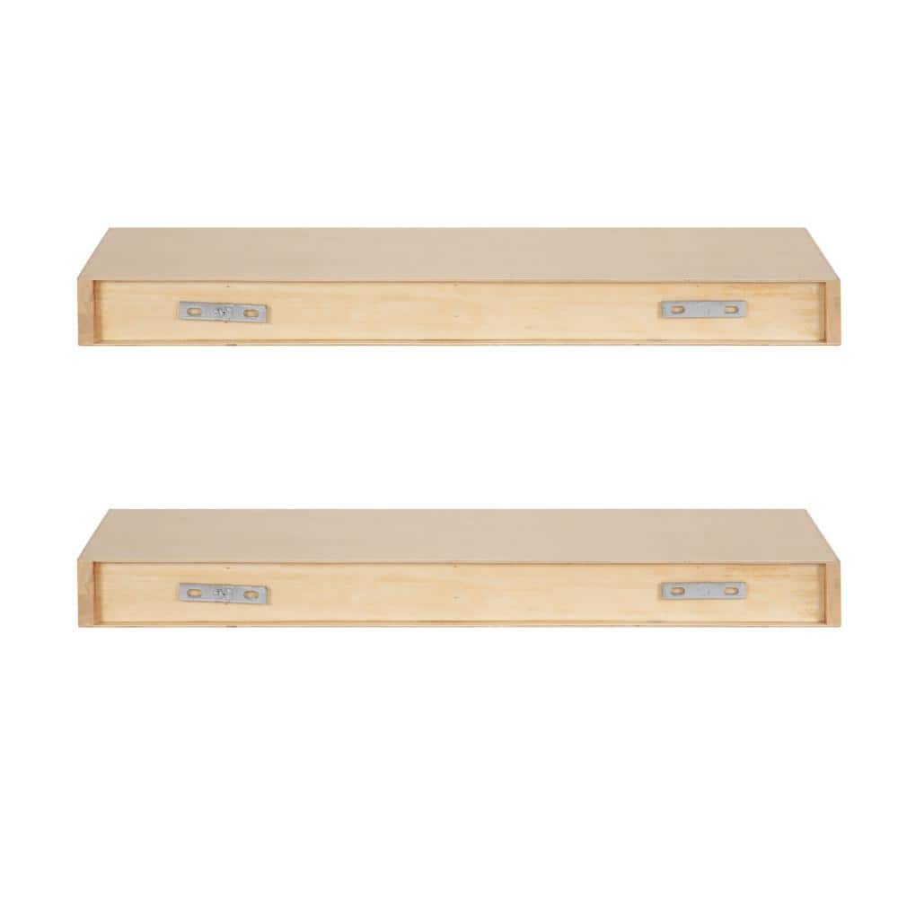 Natural Light Brown Wooden Floating Accent Shelves, Set of 2