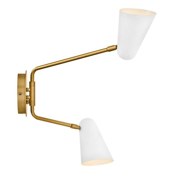 LARK - Birdie 22.75 in. 2-Light Lacquered Brass With Matte White Accents Wall Sconce