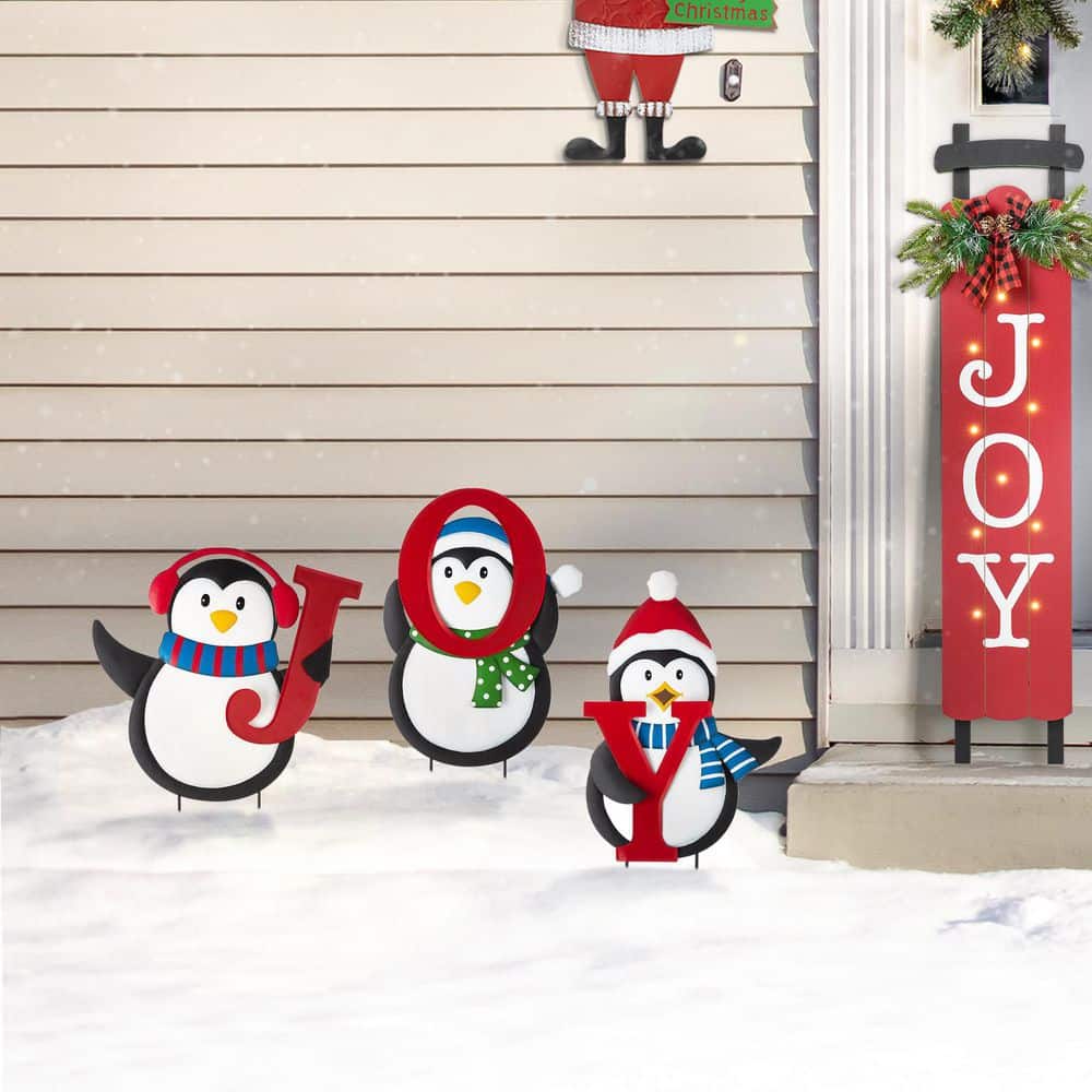 Glitzhome 42 in. H Metal JOY Penguin Yard Stake or Wall Decor (KD, 2  Function) 2010200012 - The Home Depot