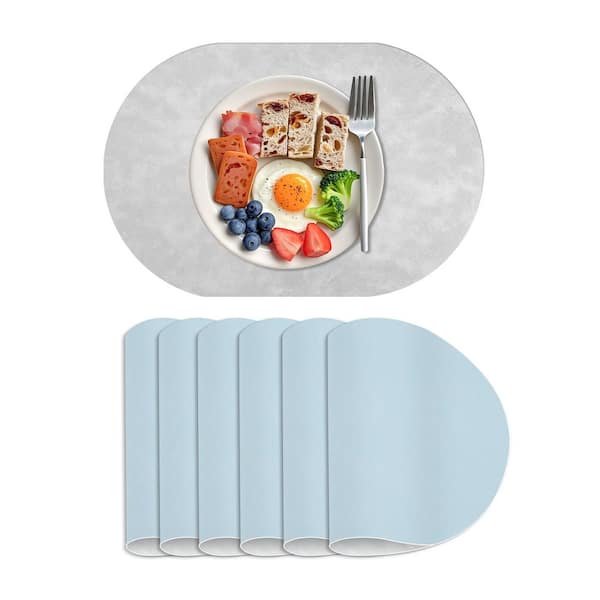 11.8 in. x 17.5 in. Grays Leather Placemats, Elliptical Waterproof Placemats, Reversible (Set of 6)