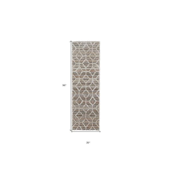2 ft. x 8 ft. Tan, Ivory Geometric Runner Rug