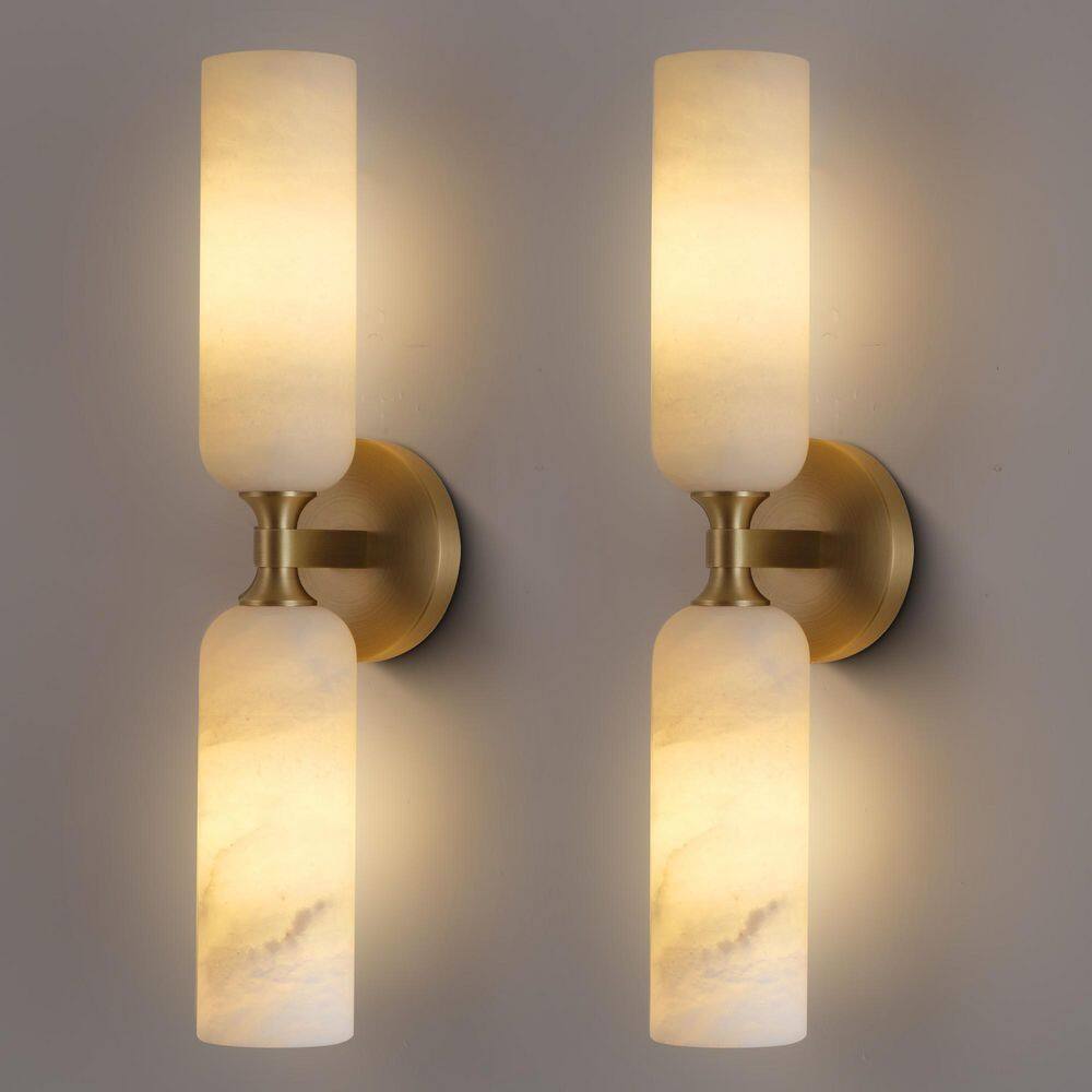 20 in. 2-Light  Brass Dimmable LED Wall Sconce With Alabaster Shade, for Bedroom, Living Room, Bathroom, Foyer(2-Piece) price history on PriceWatchPro