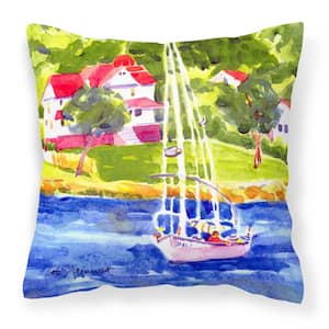 14 in. x 14 in. Multi-Color Lumbar Outdoor Throw Pillow Sailboat on the Lake Decorative Canvas Fabric Pillow