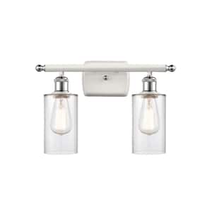 Clymer 16 in. 2-Light White and Polished Chrome Vanity Light with Clear Glass Shade