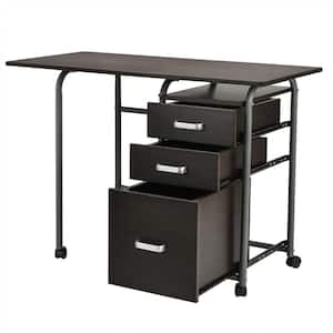 41.5 in. Brown Folding Computer Laptop Desk Wheeled Home Office Furniture with 3-Drawers
